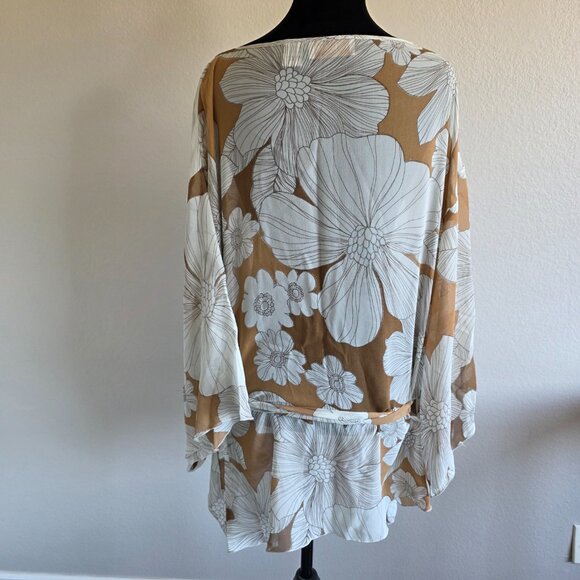 A.B. Lambdin Silk Poncho Coverup Top Floral Sequin Beads Tie Plus Sz 18 Vintage - Picture 6 of 12